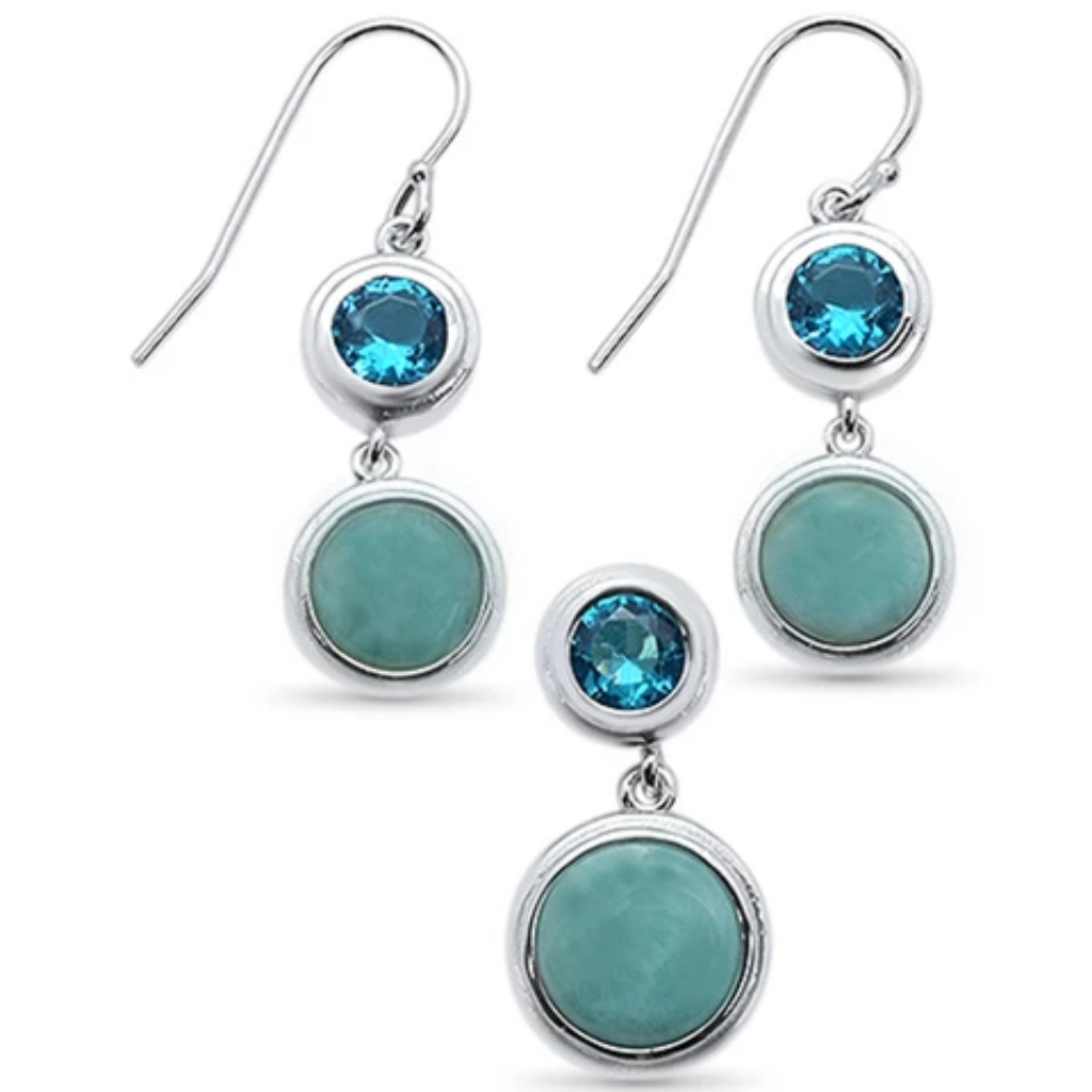 Round Natural Larimar & Blue Topaz, 925 Sterling